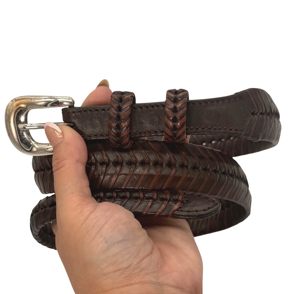 Vintage Brighton Hand-Braided "Fishtail" Leather Belt-UNISEX-Brown-size 32
